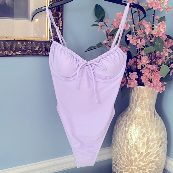 Brand New Wild Fable High Leg Extra Cheeky Lavender One-Piece Swimsuit Bra Cups - Picture 1 of 15